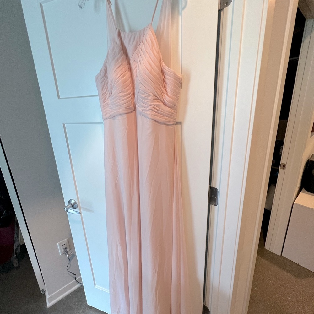 Azazie Ginger bridesmaid dress in Blushing Pink.